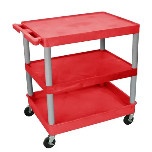 Luxor - RDTC221GY - Plastic 3 Shelf Utility Tub Cart - Red