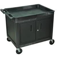 Luxor TC12CB - Plastic 2 Shelf Utility Tub Cart w/ Cabinet- Black