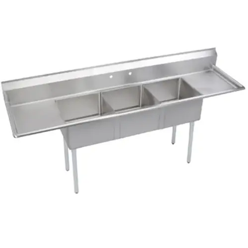 Universal DD1818-3RL - 106" Three Compartment Deep Draw Sink W/ Two Drainboards