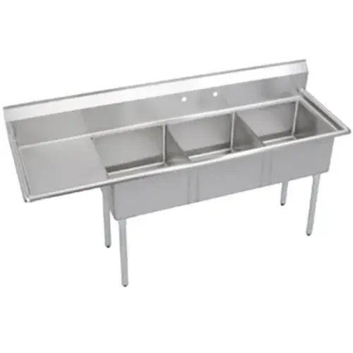 Universal DD1818-3L - 85" Three Compartment Deep Draw Sink W/ Left Drainboard