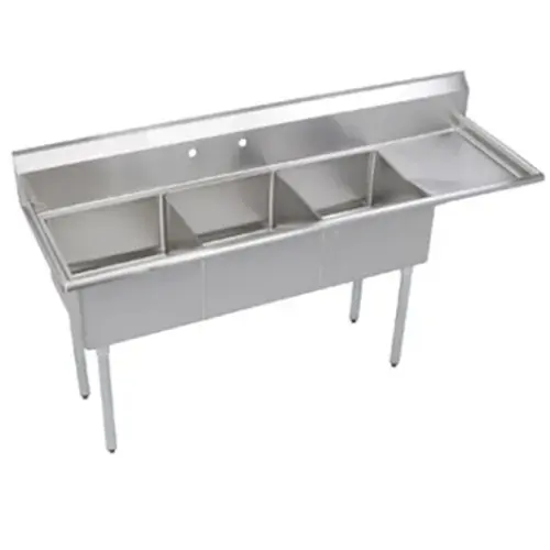 Universal LJ1216-3R - 51" Three Compartment Sink W/ Right Drainboard