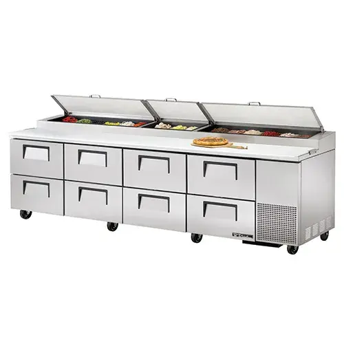 True TPP-119D-8 - 119.5" Pizza Prep Table 8 Drawers Holds 15, 1/3 Size Pans