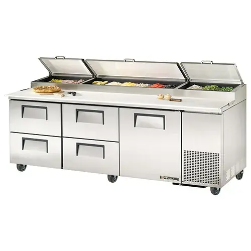 True TPP-93D-4 - 93.5" Pizza Prep Table 4 Drawers/1 Door Holds 12, 1/3 Size Pans