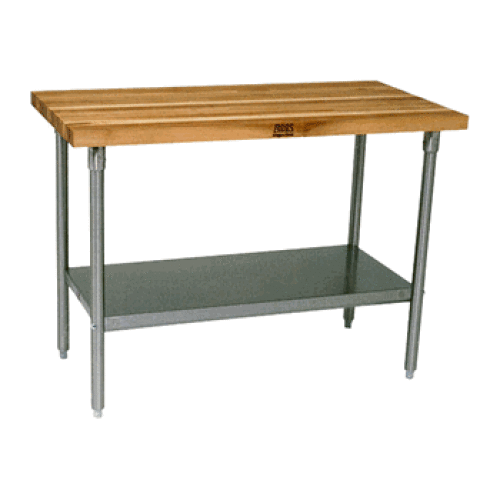 John Boos HNS21 - 120" X 36" Butcher Block Work Table W/ Galvanized Undershelf