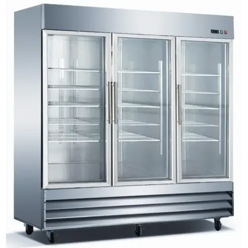 Universal USDR81 81" Three Section Glass Door Reach in Refrigerator with LED Lights - 72 Cu. Ft. 