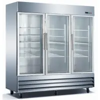 Universal USDR81 81" Three Section Glass Door Reach in Refrigerator with LED Lights - 72 Cu. Ft. 